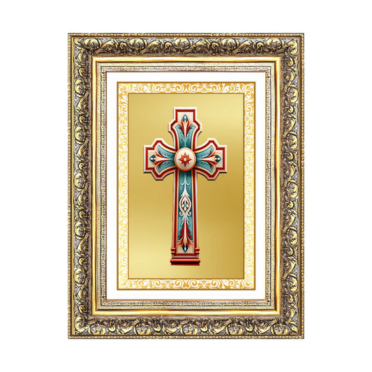 Diviniti 24K Gold Plated Holy Cross (Classic) Divine Wall Frame for Home Mandir & Office Decor | Luxury Spiritual Gift