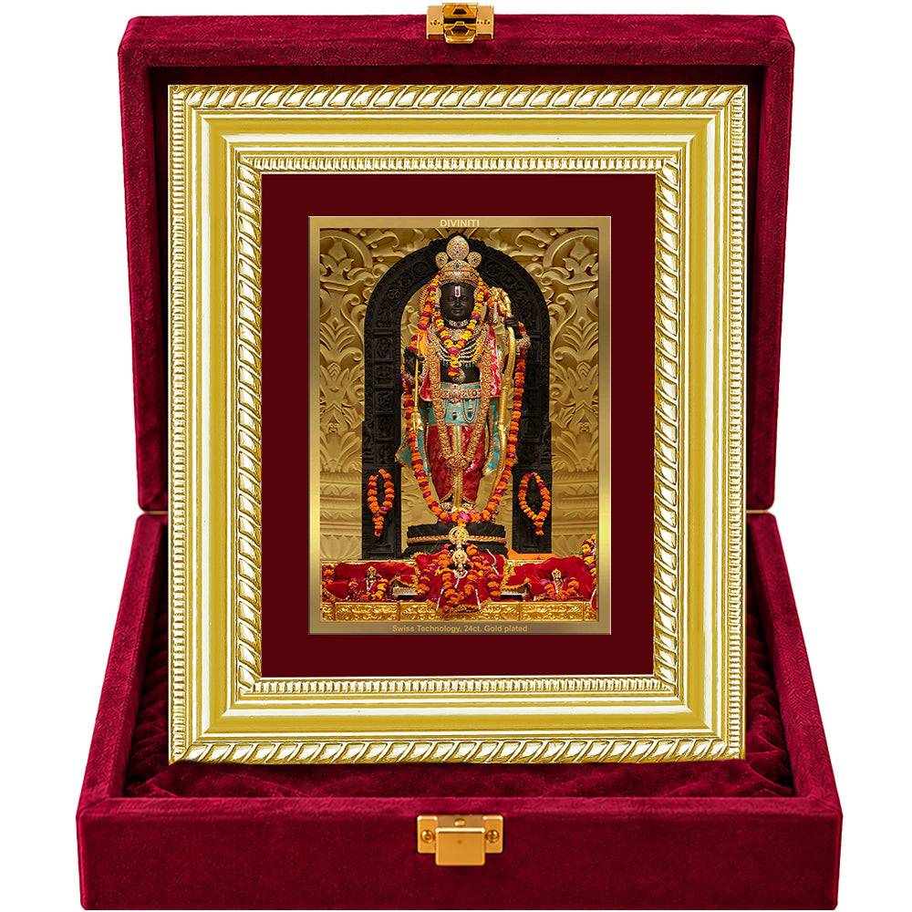 24K Gold-Plated Lord Ram Lalla Frame | Premium Gift Box | 21.5x17.5 CM
