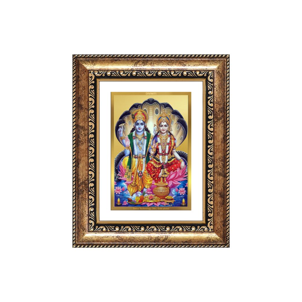 Diviniti 24K Gold Plated Vishnu Lakshmi (Classic) Divine Wall and Table Top Frame for Home Mandir & Office Decor | Luxury Spiritual Gift