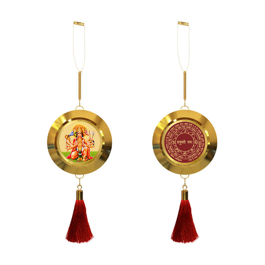 Diviniti 24K Gold Plated Double Sided Panchmukhi Hanuman & Yantra Car Dangler|6CM Lord Hanuman Hanging Car Decor|Luxurious 24K Gold Plated Dangler For Car|Divine Car Accessories For Positive Energy & Protection