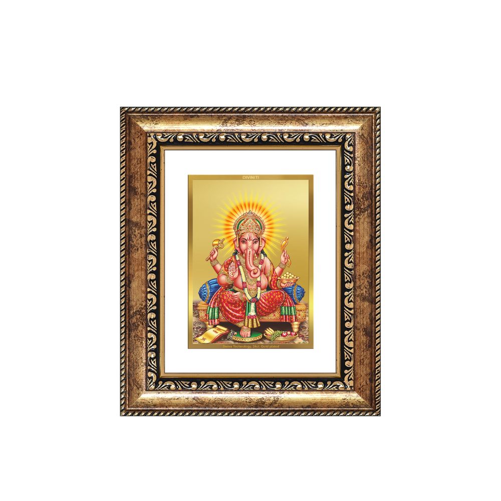 Diviniti 24K Gold Plated Ganesha Divine Table Top Frame for Home Mandir & Office Decor | Luxury Spiritual Gift
