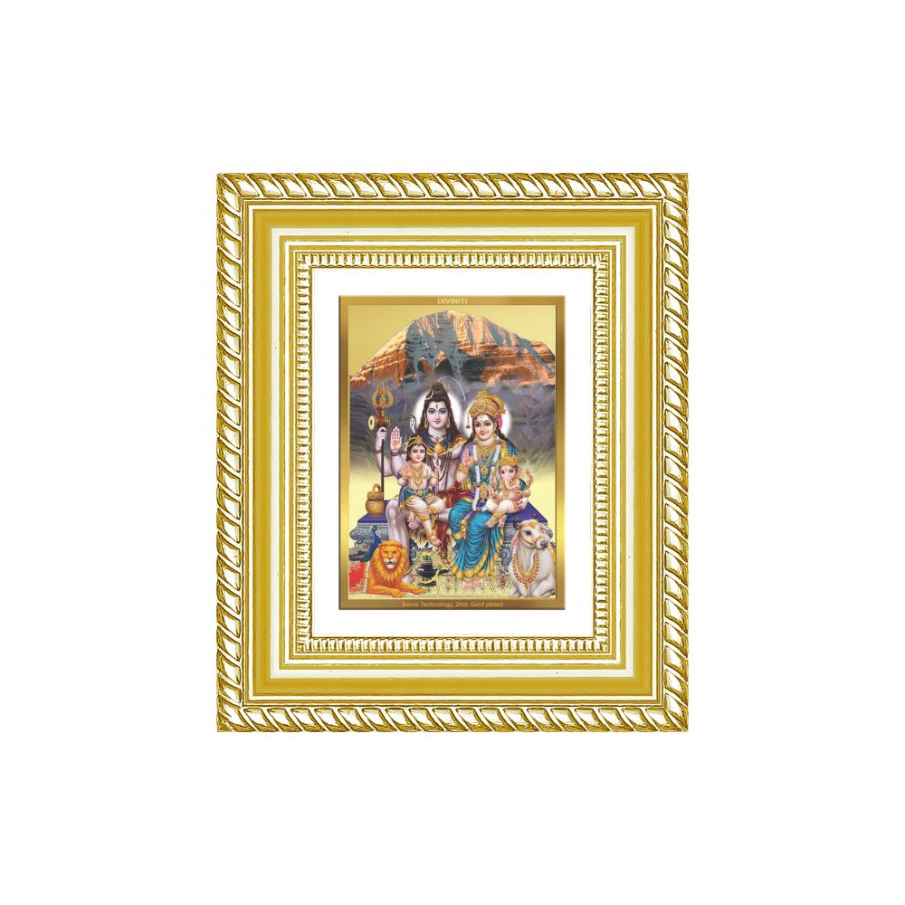 Diviniti 24K Gold Plated Shiv Parivar Divine Table Top Frame for Home Mandir & Office Decor | Luxury Spiritual Gift