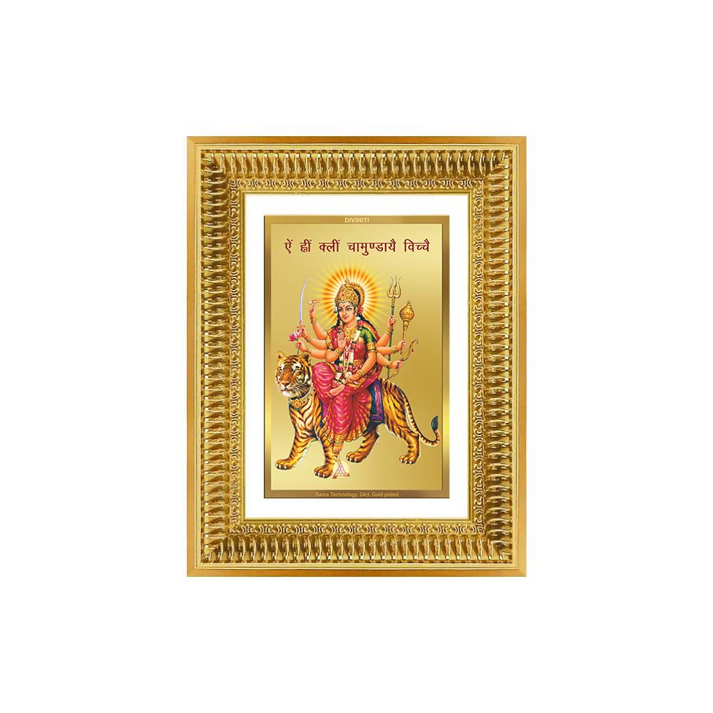 Diviniti 24K Gold Plated Durga With Mantra (Classic) Divine Wall Frame for Home Mandir & Office Decor | Luxury Spiritual Gift