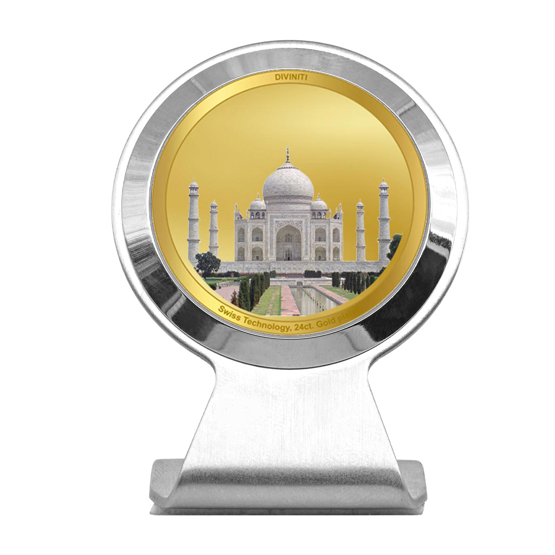 Diviniti 24K Gold Plated Foil Taj Mahal Frame for Car Dashboard, Home Decor, Worship, Tabletop & Festival Gift MCF1CR (6.2x4.5 CM)