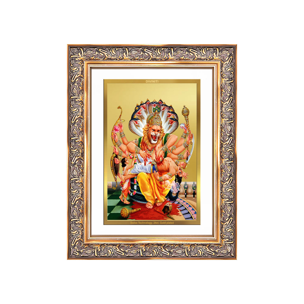 Diviniti 24K Gold Plated Narasimha (Classic) Divine Wall Frame for Home Mandir & Office Decor | Luxury Spiritual Gift