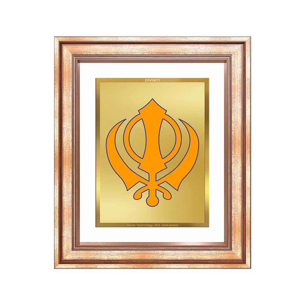 Diviniti 24K Gold Plated Khanda Sahib (Classic) Divine Wall Frame for Home Mandir & Office Decor | Luxury Spiritual Gift