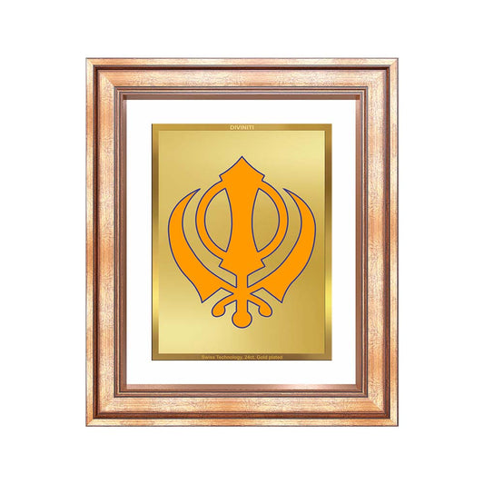 Diviniti 24K Gold Plated Khanda Sahib (Classic) Divine Wall Frame for Home Mandir & Office Decor | Luxury Spiritual Gift