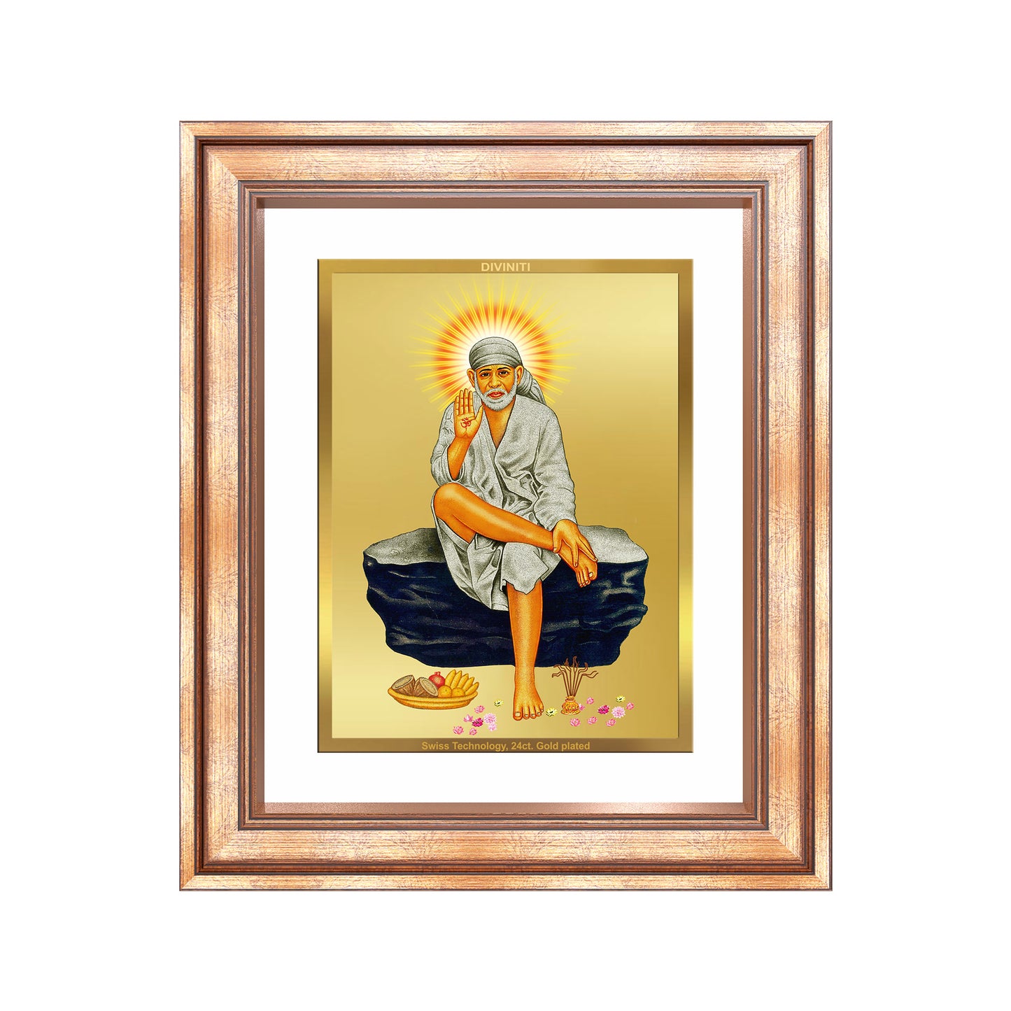Diviniti 24K Gold Plated Sai Baba (Classic) Divine Wall Frame for Home Mandir & Office Decor | Luxury Spiritual Gift
