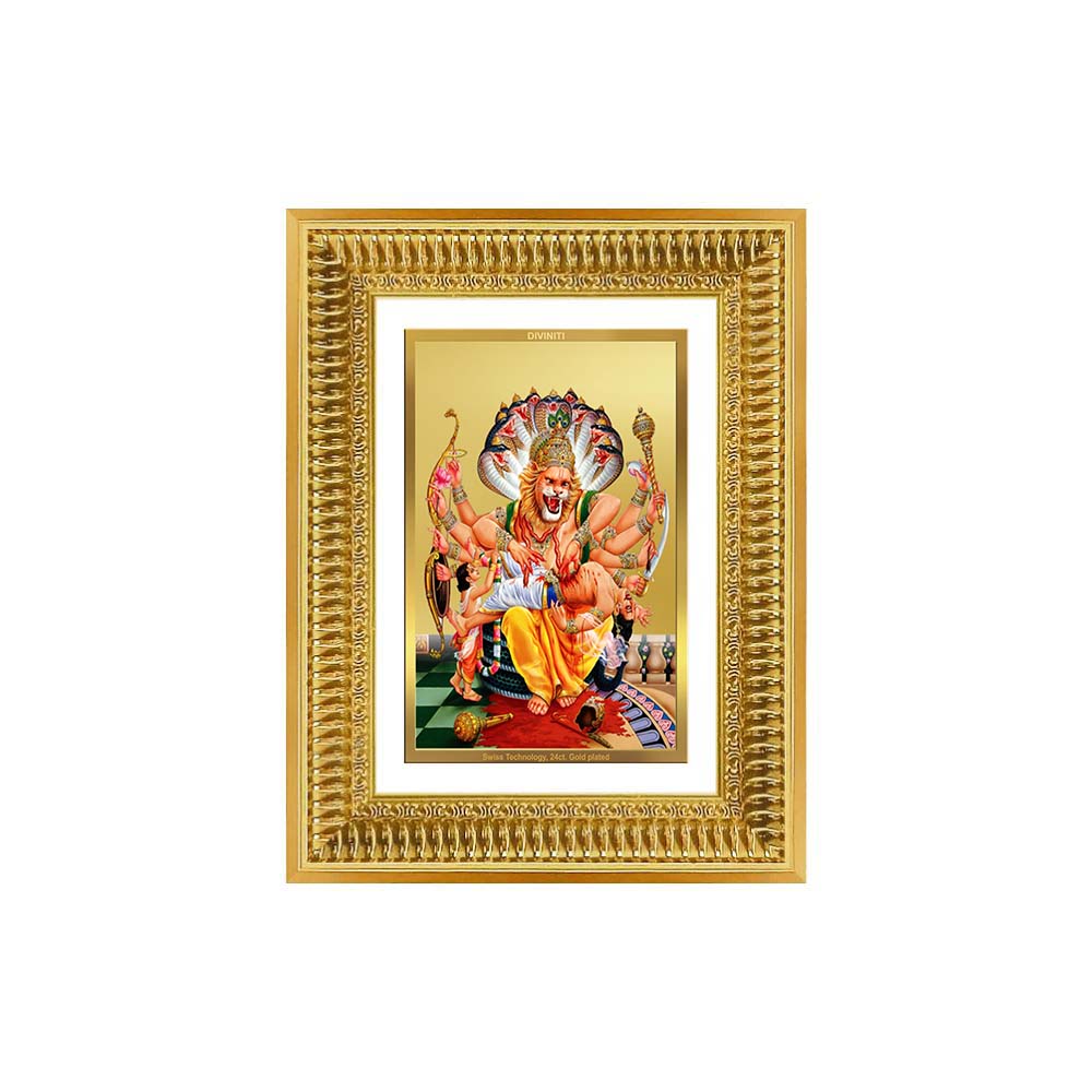 Diviniti 24K Gold Plated Narasimha (Classic) Divine Wall Frame for Home Mandir & Office Decor | Luxury Spiritual Gift