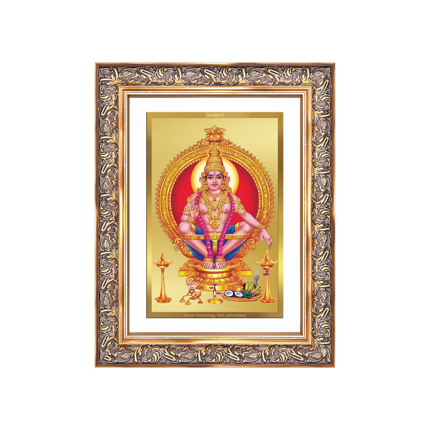 Diviniti 24K Gold Plated Ayyappan Divine Wall Frame for Home Mandir & Office Decor | Luxury Spiritual Gift