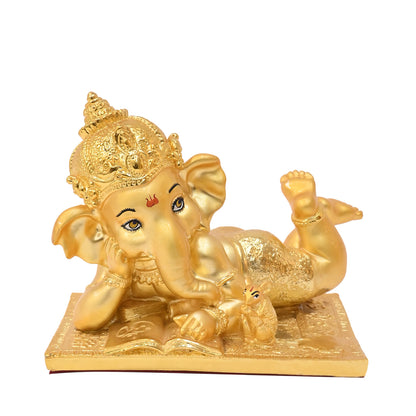 Diviniti 24K Gold Polished Ganesha Idol | Exquisite Divine Statue for Home Decor, Office Table Top, Pooja Room & Gift (12X14CM)