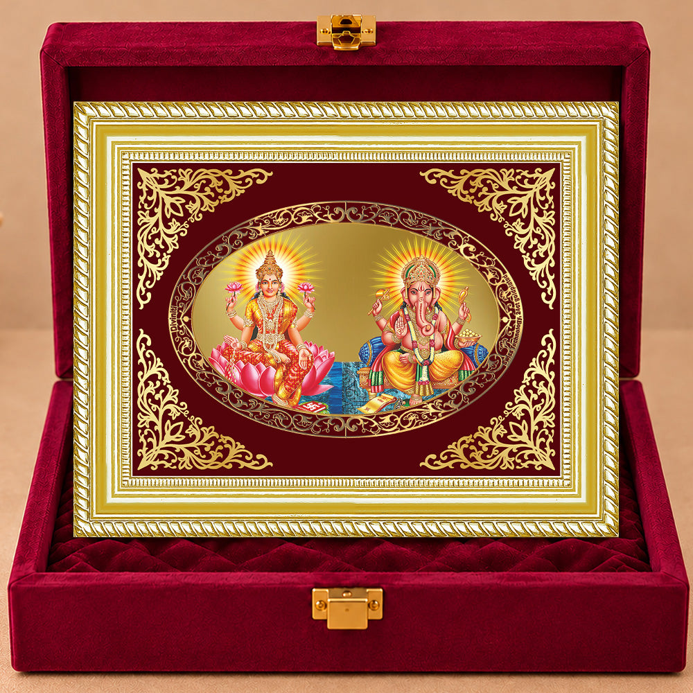 24K Gold-Plated Lakshmi Ganesha Frame | Premium Gift Box | 26x20 CM