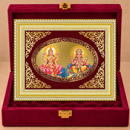 24K Gold-Plated Lakshmi Ganesha Frame | Premium Gift Box | 26x20 CM