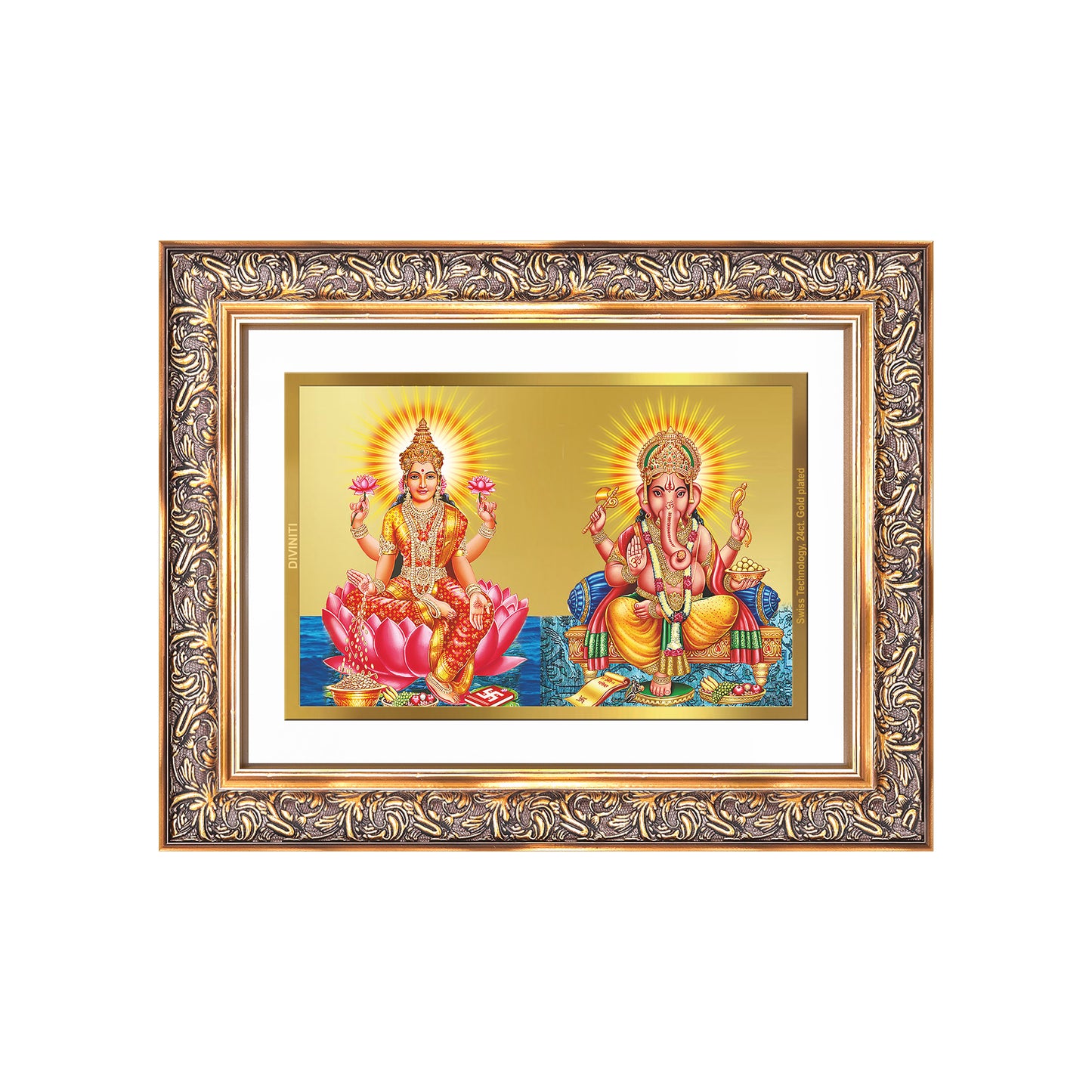 Diviniti 24K Gold Plated Lakshmi Ganesha (Classic) Divine Wall Frame for Home Mandir & Office Decor | Luxury Spiritual Gift