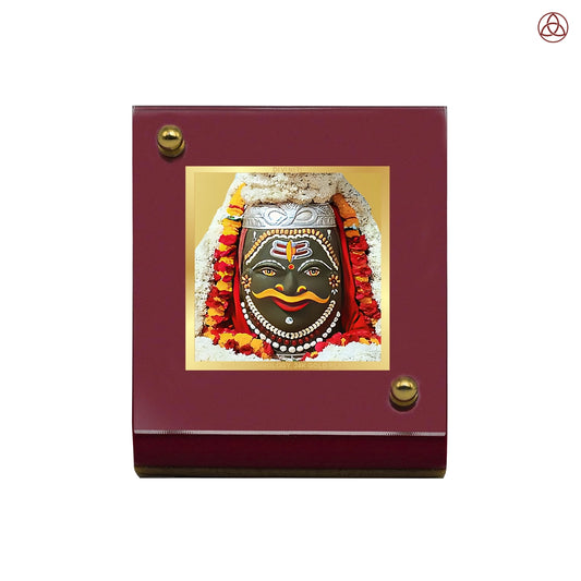Mahakaleshwar Shiv Car Dashboard Frame | 24K Gold Plated Foil Religious Idol Photo Frame for Car, Home & Office | Mahakal Spiritual Decor for Protection, Positivity & Blessings