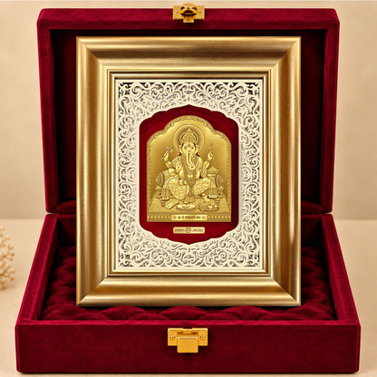 24K Gold-Plated Lord Ganesha Frame | Premium Gift Box | 30x25 CM
