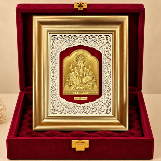 24K Gold-Plated Lord Ganesha Frame | Premium Gift Box | 30x25 CM