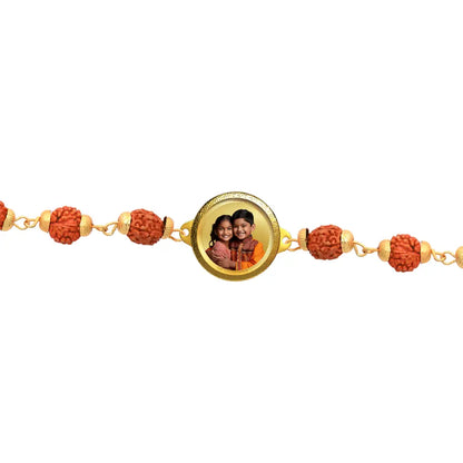 Personalized Rudraksha Rakhi with 22MM 24K Gold Plated Foil Divine Raksha Bandhan Gift