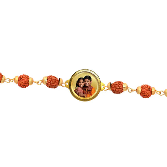 Personalized Rudraksha Rakhi with 22MM 24K Gold Plated Foil Divine Raksha Bandhan Gift