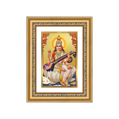 Diviniti 24K Gold Plated Saraswati Mata (Classic) Divine Wall Frame for Home Mandir & Office Decor | Luxury Spiritual Gift