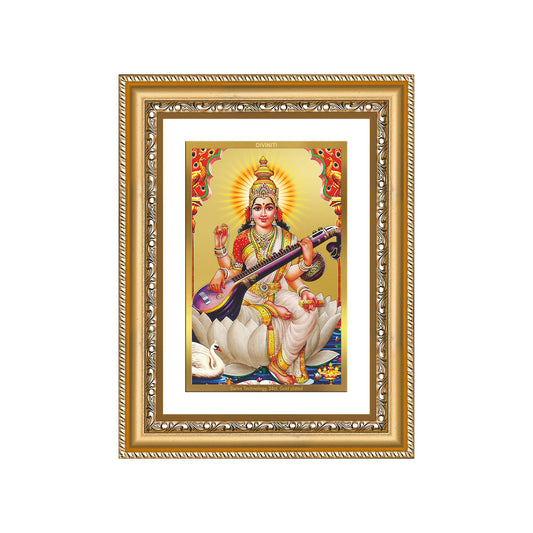 Diviniti 24K Gold Plated Saraswati Mata (Classic) Divine Wall Frame for Home Mandir & Office Decor | Luxury Spiritual Gift