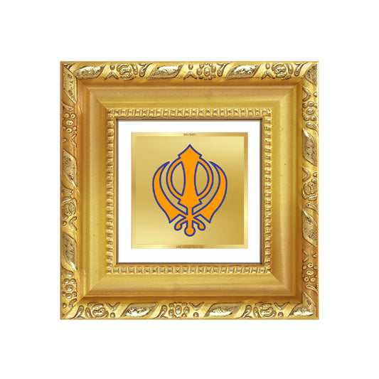 Diviniti Khanda Sahib Tabletop Photo Frame in 24K Gold Plated Foil | Faith, Courage & Divine Protection | DG103S1A (10x10 CM)
