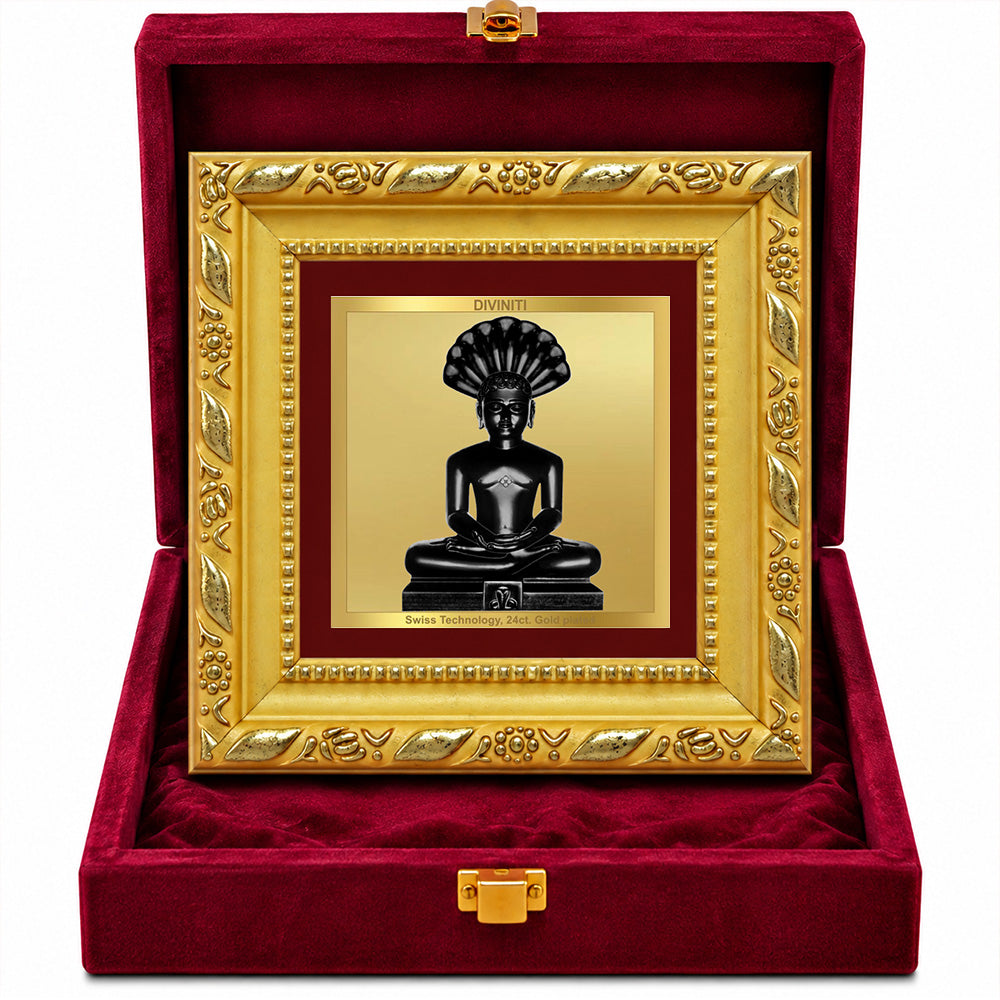 24K Gold-Plated Lord Parshwanath Ji Frame | Premium Gift Box | 10x10 CM