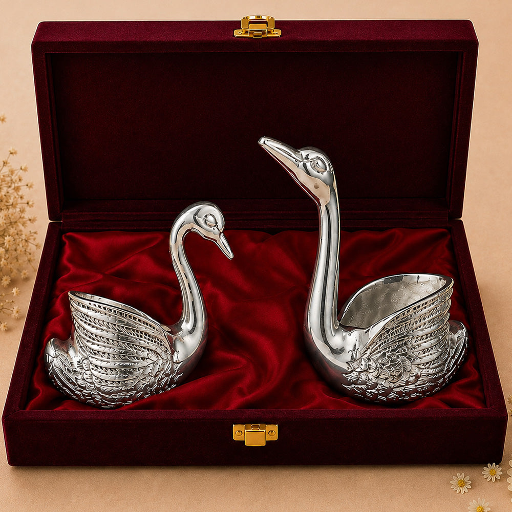 999 Silver-Plated Antique Swan Candle Stand Pair | Premium Gift Box | 12x10 CM