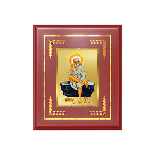 DIVINITI 24K Gold Plated Foil Sai Baba Elegant Photo Frame Idol for Temple, Home Decor, Table Top, Wall Hanging, Gift|MDF Size 1 (16x13.5 CM)