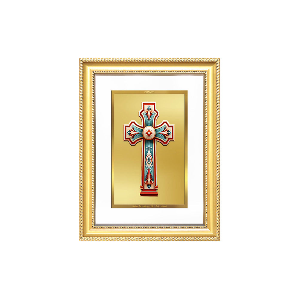 Diviniti 24K Gold Plated Holy Cross (Classic) Divine Wall Frame for Home Mandir & Office Decor | Luxury Spiritual Gift