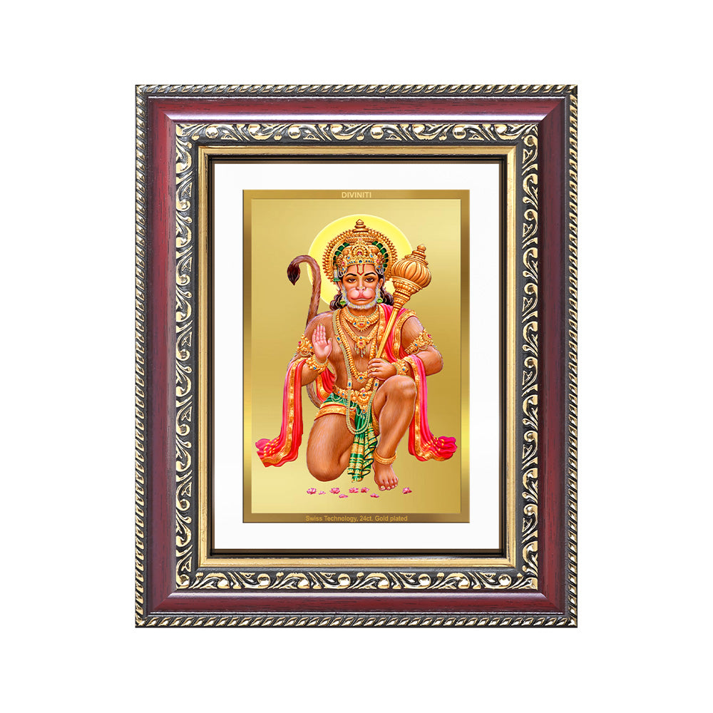 Diviniti 24K Gold Plated Ashirwad Hanuman (Classic) Divine Wall and Table Top Frame for Home Mandir & Office Decor | Luxury Spiritual Gift