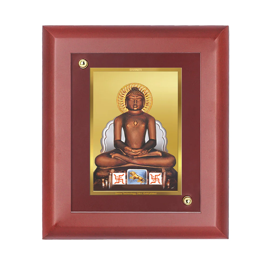 DIVINITI 24K Gold Plated Foil Mahavira Wall Photo Frame Idol for Home Wall Decor, Table Top, Puja Room, Luxury Gift|MDF Size 1 (16.7x14.2 CM)