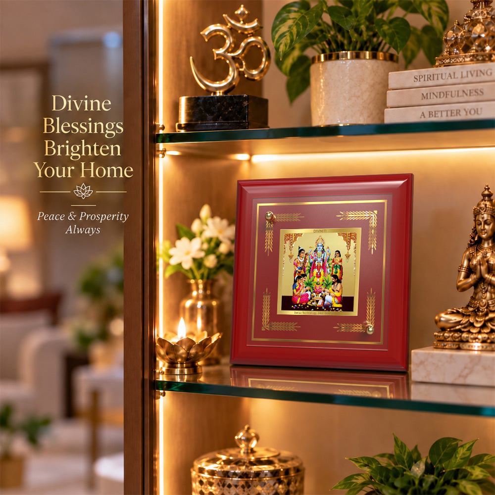 24K Gold-Plated Lord Satyanarayana MDF Frame | Premium Gift Box | 10x10 CM