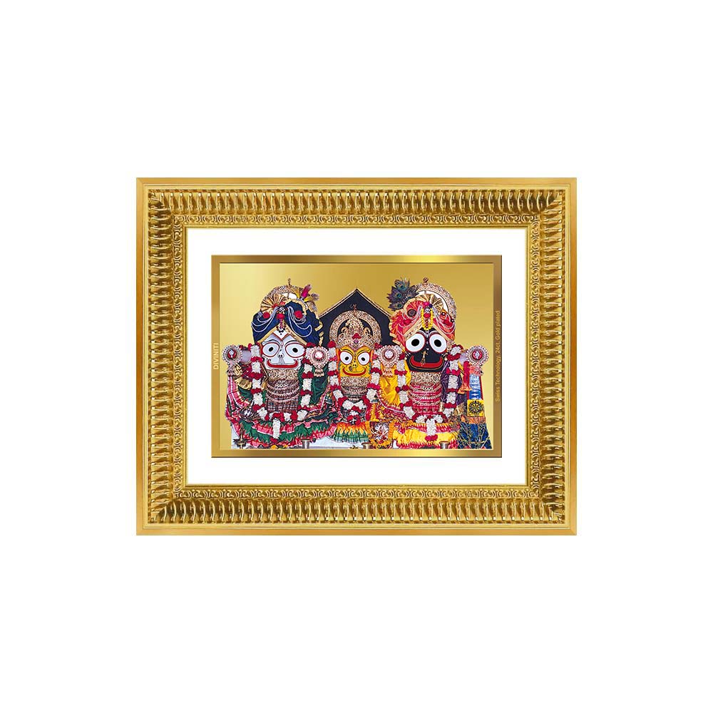Diviniti 24K Gold Plated Jagannath Subhadra Balabhadra (Classic) Divine Wall Frame for Home Mandir & Office Decor | Luxury Spiritual Gift