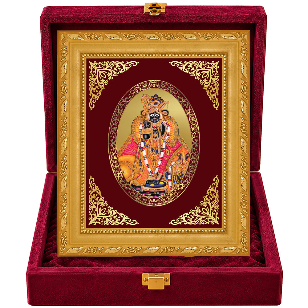 24K Gold-Plated Lord Banke Bihari Ji Frame | Premium Gift Box | 16x13.5 CM