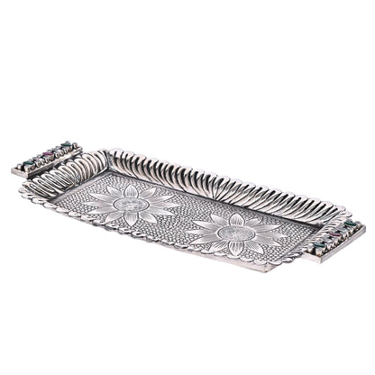 Pure Silver Serving Plate Vintage Dining Elegance, Handcrafted Tableware, Classic Silver Art (19.5x9 cm, 137g)