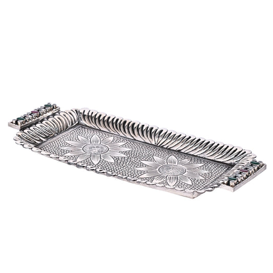 Pure Silver Serving Plate Vintage Dining Elegance, Handcrafted Tableware, Classic Silver Art (19.5x9 cm, 137g)