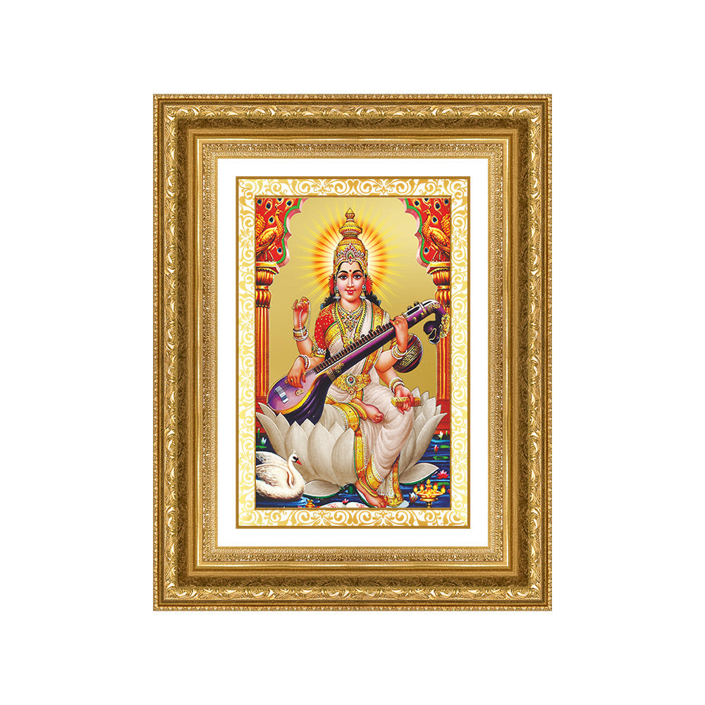Diviniti 24K Gold Plated Saraswati Mata (Classic) Divine Wall Frame for Home Mandir & Office Decor | Luxury Spiritual Gift