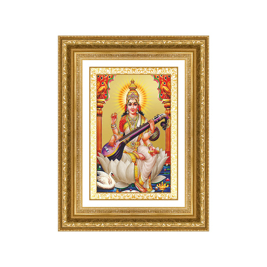 Diviniti 24K Gold Plated Saraswati Mata (Classic) Divine Wall Frame for Home Mandir & Office Decor | Luxury Spiritual Gift