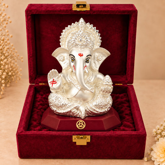 999 Silver-Plated Ganesha Idol | Car & Home Decor | Premium Gift Box | 10x7 CM