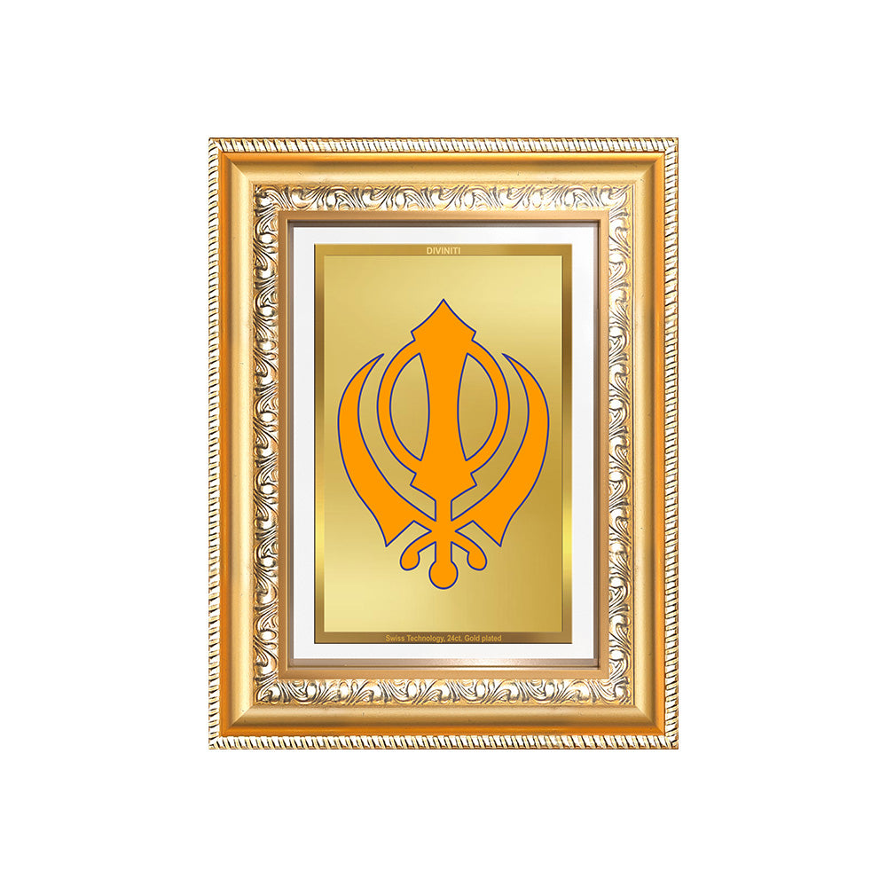 Diviniti 24K Gold Plated Khanda Sahib (Classic) Divine Wall Frame for Home Mandir & Office Decor | Luxury Spiritual Gift