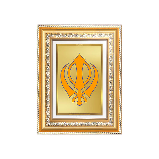 Diviniti 24K Gold Plated Khanda Sahib (Classic) Divine Wall Frame for Home Mandir & Office Decor | Luxury Spiritual Gift