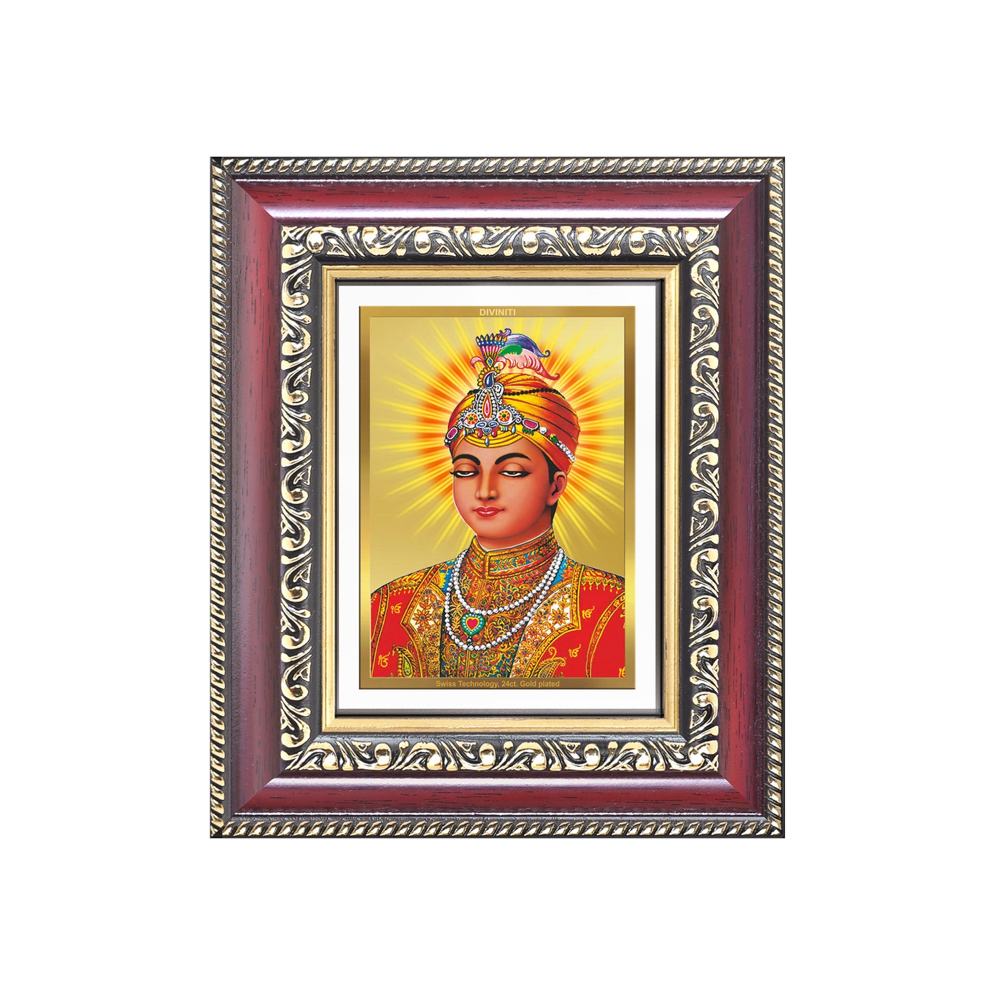 Diviniti 24K Gold Plated Guru Harkrishan Sahib Ji (Classic) Sacred Sikh Table Top Frame for Home Decor & Office Ambiance | Premium Spiritual Gift