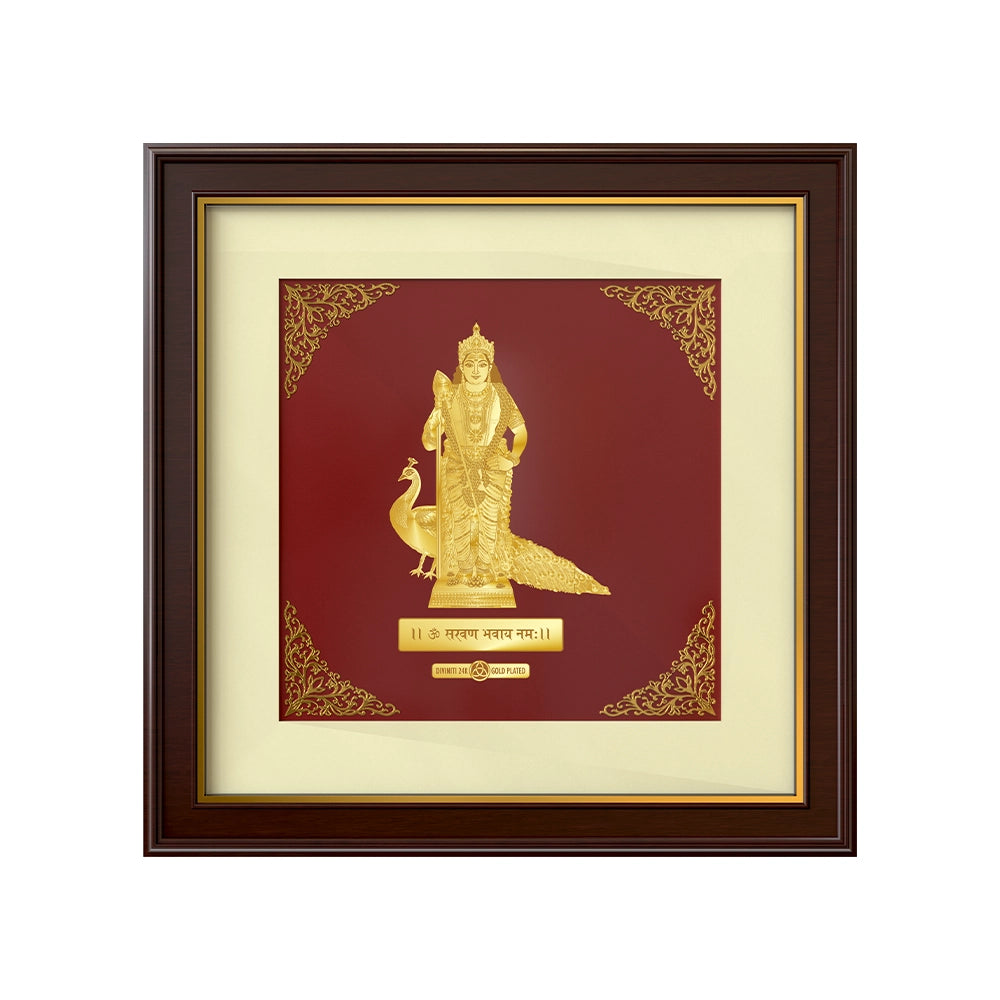 Murugan Kartikeya | Divine God of Valor Gold on Gold Wall Hanging Frame in 24K Gold Plated Foil