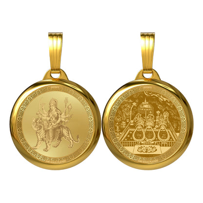 DIVINITI 24K Gold Plated Goddess Durga & Sacred Pindi Pendant – 22mm Double-Sided Spiritual Pendant