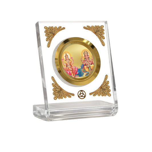 Diviniti 24K Gold Plated Maa Lakshmi & Lord Ganesha Acrylic Car Dashboard Frame | Wealth, Prosperity & Success for Car, Home Décor, Tabletop & Puja Room | Divine Blessings & Harmony (ACF1CH)