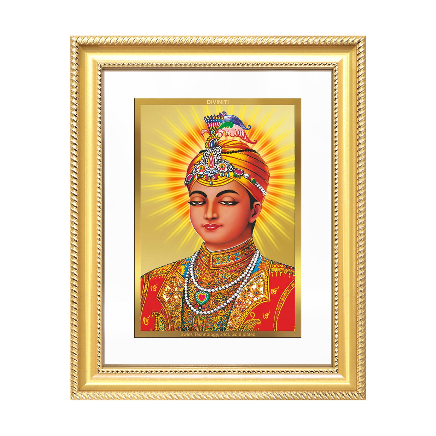 Diviniti 24K Gold Plated Guru Harkrishan Sahib Ji (Classic) Sacred Sikh Wall Frame for Home Decor & Office Ambiance | Premium Spiritual Gift
