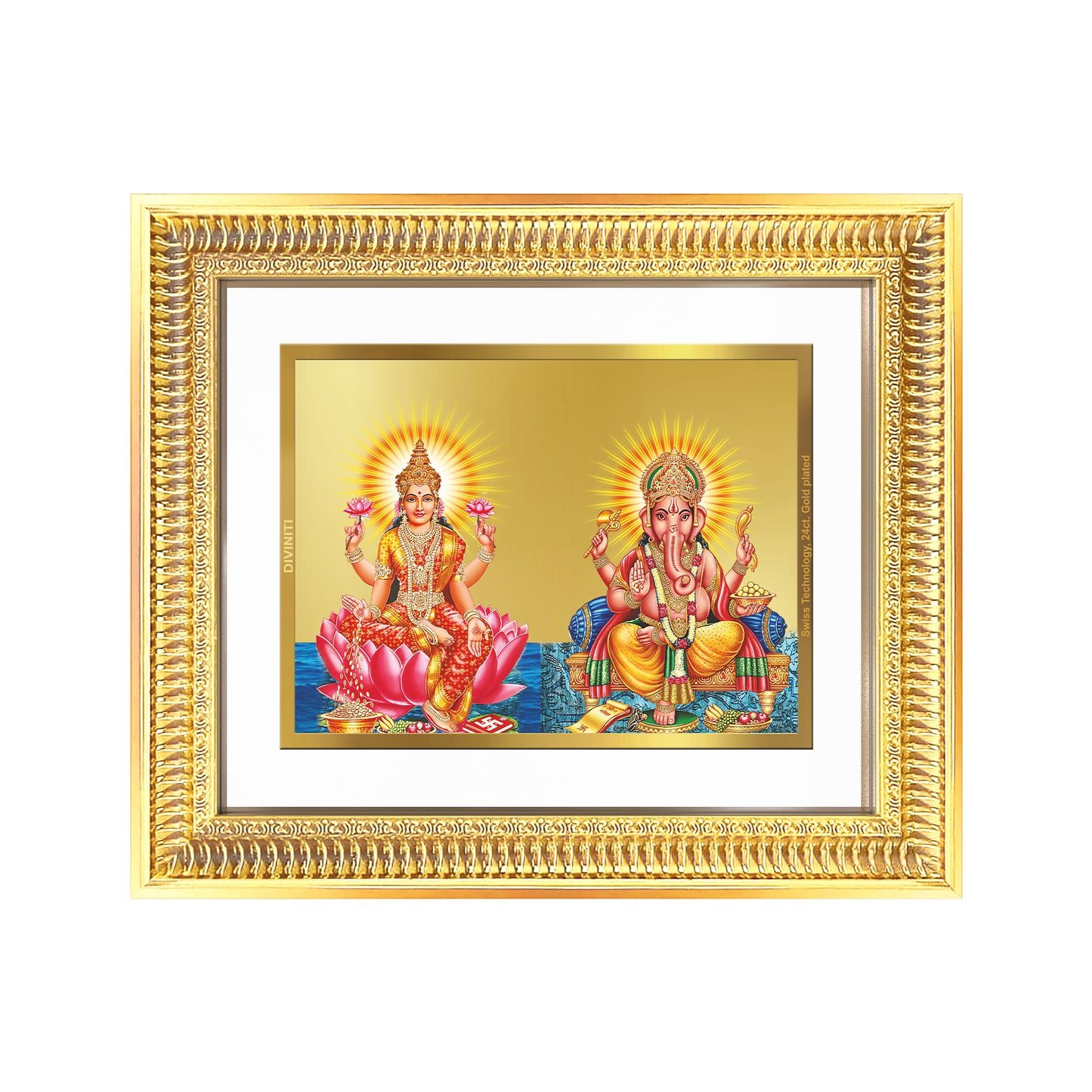 Diviniti 24K Gold Plated Lakshmi Ganesha (Classic) Divine Wall Frame for Home Mandir & Office Decor | Luxury Spiritual Gift