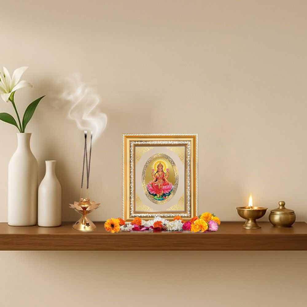 Goddess Lakshmi Divine Wealth & Abundance Sacred Royal Tabletop Frame in 24K Gold Plated Foil