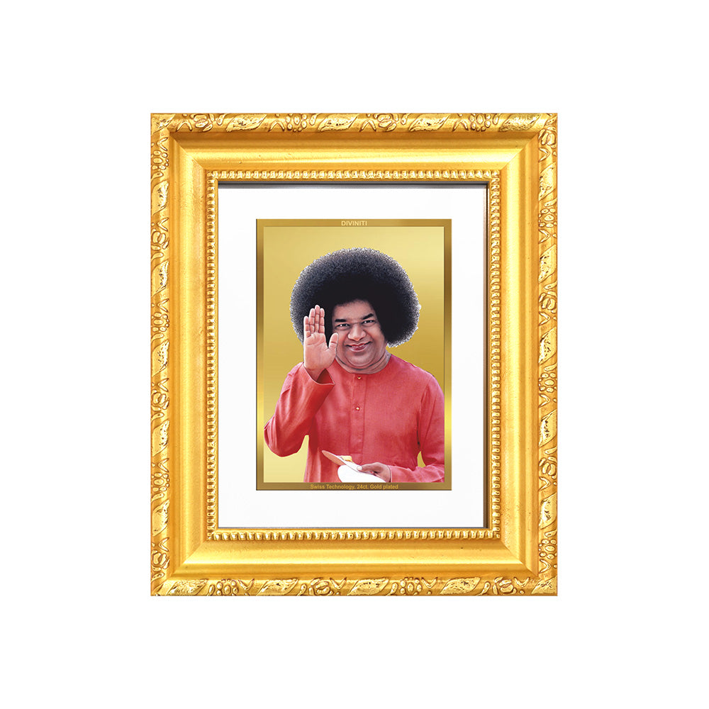 Diviniti 24K Gold Plated Satya Sai Baba |Divine Table Top Frame for Home Mandir & Office Decor | Luxury Spiritual Gift